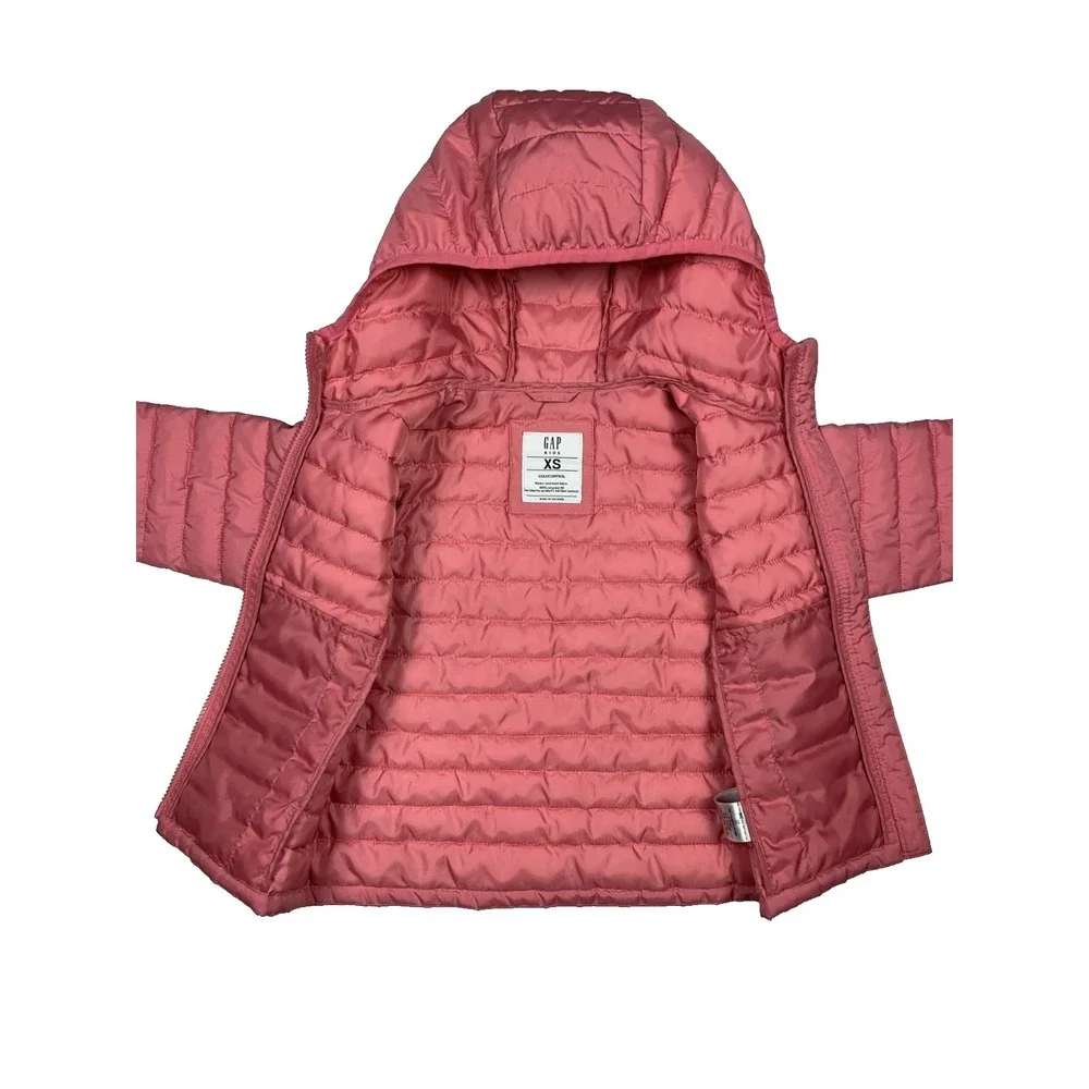 Gap Kids Puffer‎ Jacket Girls XS Pink Hooded Lightweight Coat ColdControl